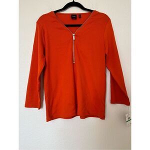 Rafaella Womens Shirt Front Zip 3/4 Sleeves Top NEW